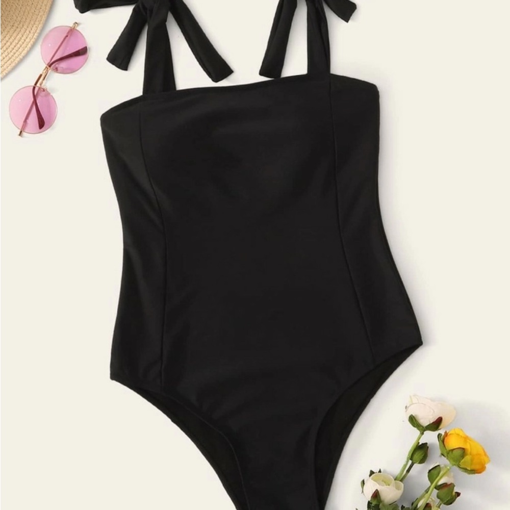 SHEIN Swim Tie Shoulder One Piece Swimsuit,Summer Beach
